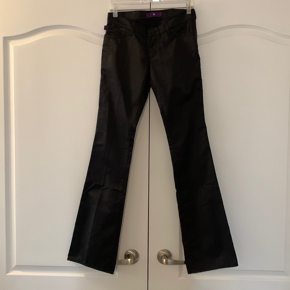 NWOT black satin finish Victoria Beckham flare jeans